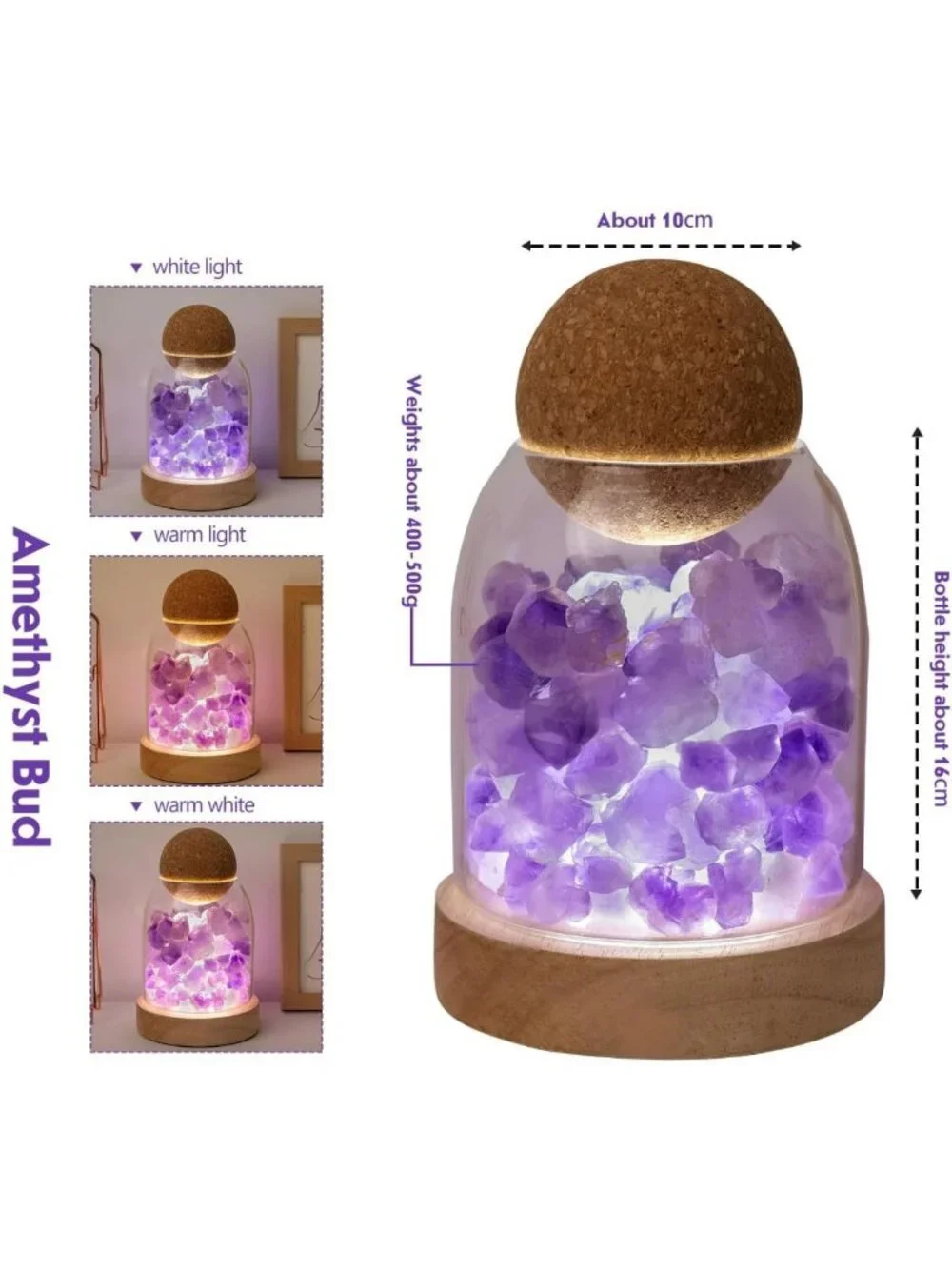 Natural Amethyst Bud Night Lamp - 6.3